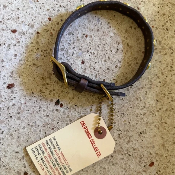 NWT California Collar Co.5/8 Diego Leather Dog Collar with Turquoise